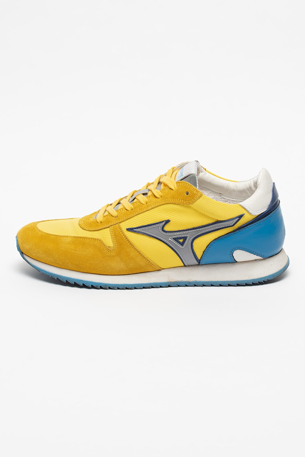 Mizuno, Pantofi sport low-top de piele si piele intoarsa Etamin, Galben/Albastru, 6
