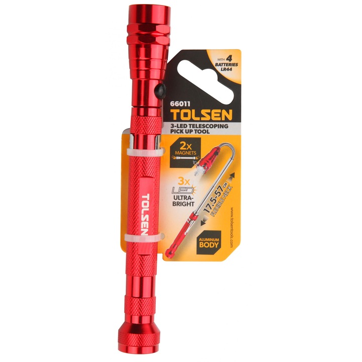 Lanterna telescopica LED, 2 magneti la capetele lanternei, gat flexibil, corp din aluminiu Tolsen