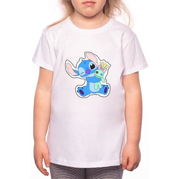 Tricou Fetita, Lilo and Stitch, 100% Bumbac, Alb, W99 Tricou Fetita, Lilo and Stitch, 100% Bumbac, Alb, W99