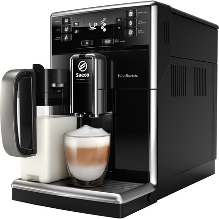 Espressor automat Saeco PicoBaristo SM5470/10, carafa de lapte integrata 0.5 L, 10 bauturi, filtru AquaClean, rasnita ceramica, functie MEMO 1 profil, Negru/Otel inoxidabil
