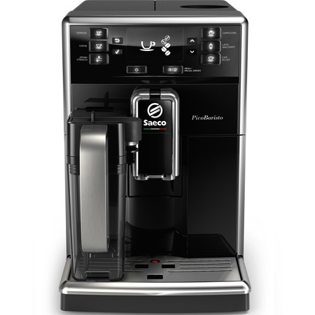 Espressor automat Saeco PicoBaristo SM5470/10, carafa de lapte integrata 0.5 L, 10 bauturi, filtru AquaClean, rasnita ceramica, functie MEMO 1 profil, Negru/Otel inoxidabil