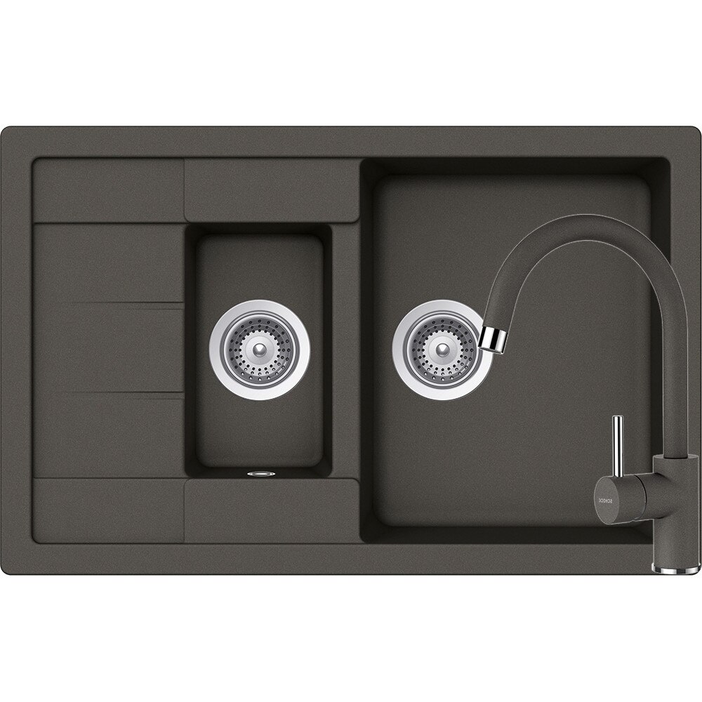 Kit chiuveta Schock Manhattan D-150S 780 x 500 mm si baterie Schock Plutos Asphalt Cristalite