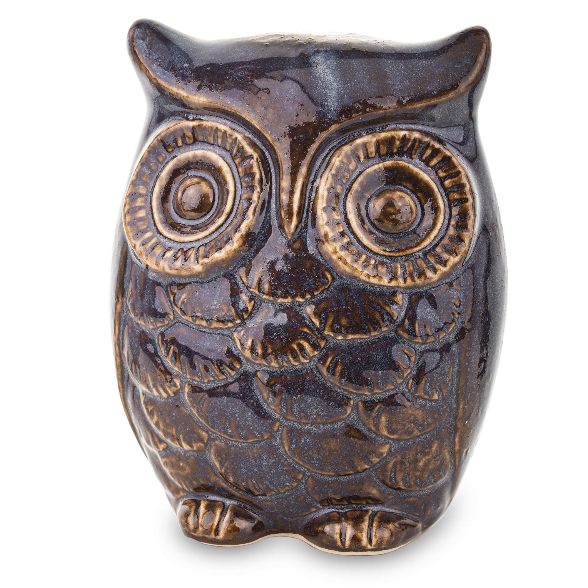 Figurina ceramica bufnita, mov/maro, 18x14x10 cm