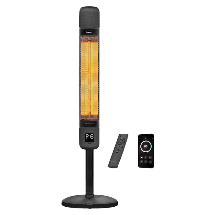 Incalzitor cu infrarosu pentru terase Luxeva SMART-FR Black Jet 2500W, IP65, mobil, 6 trepte putere, termostat, temporizator, telecomanda, negru