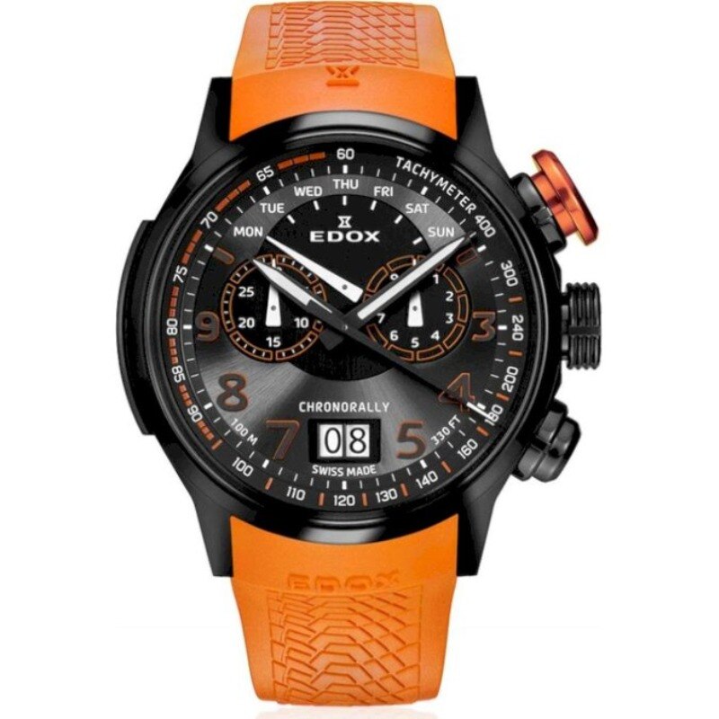 Ceas analogic, Edox, 38001TINNO3NO3, Quartz, Cronograf, 10 ATM, Portocaliu/Negru