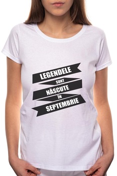 Tricou dama, Nascute In Septembrie, 100% Bumbac, W83, Alb Tricou dama, Nascute In Septembrie, 100% Bumbac, W83, Alb