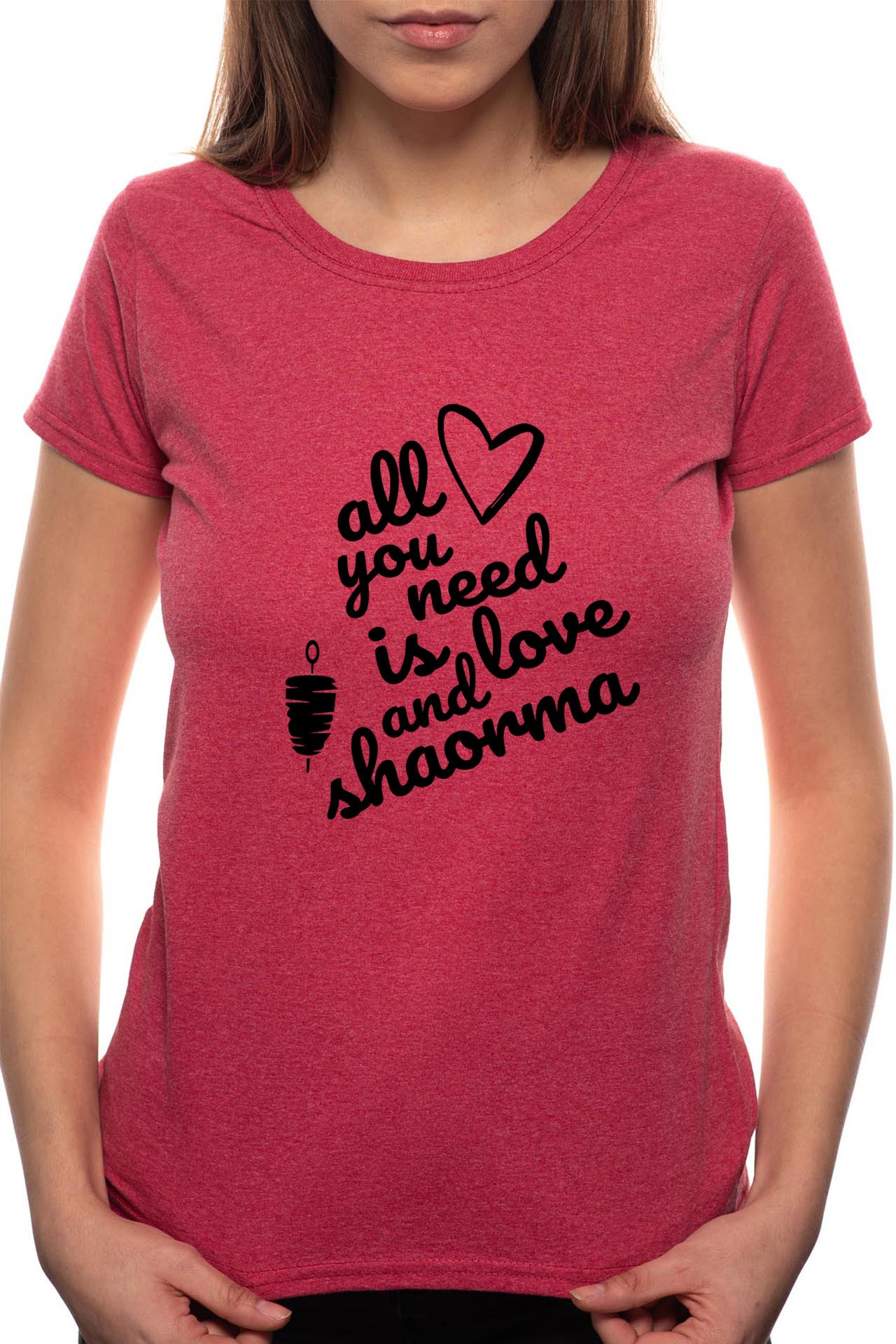 Tricou dama, Love Shaorma, 100% Bumbac, BR71, Bordeaux Red