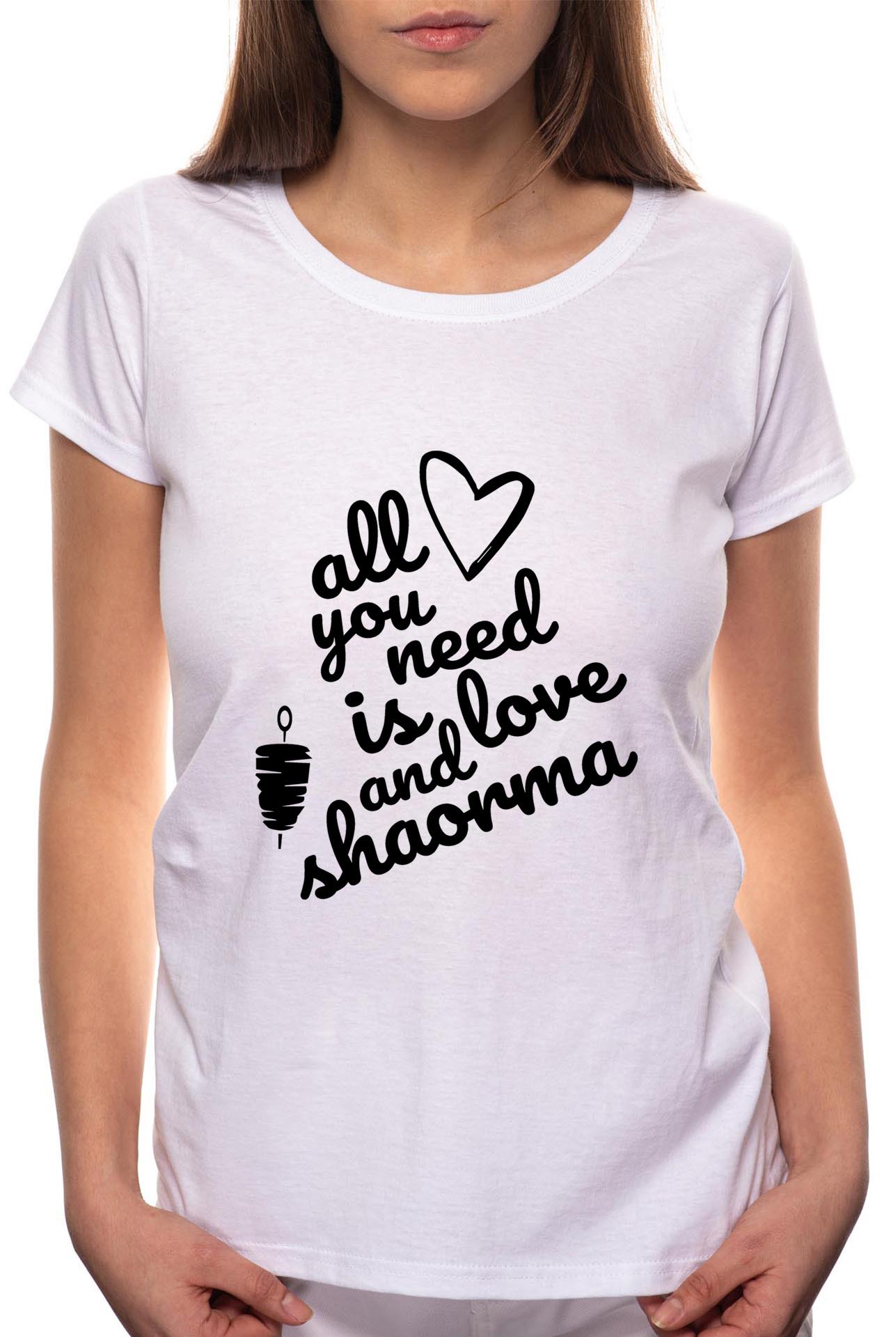 Tricou dama, Love Shaorma, 100% Bumbac, W71, Alb