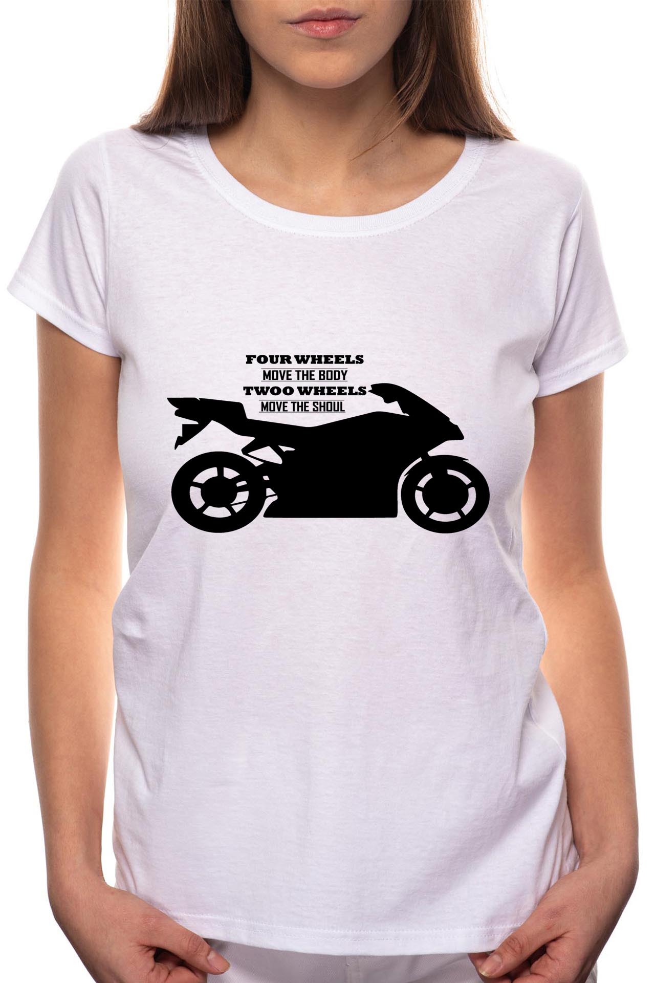 Tricou dama, Moto Life, 100% Bumbac, W58, Alb