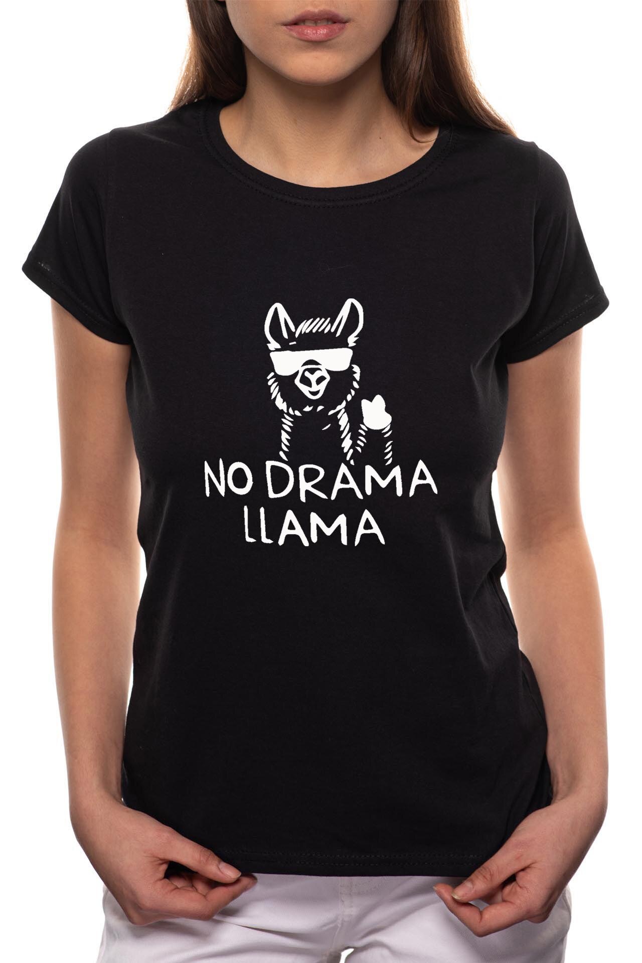 Tricou dama, No Drama Llama, 100% Bumbac, B51, Negru