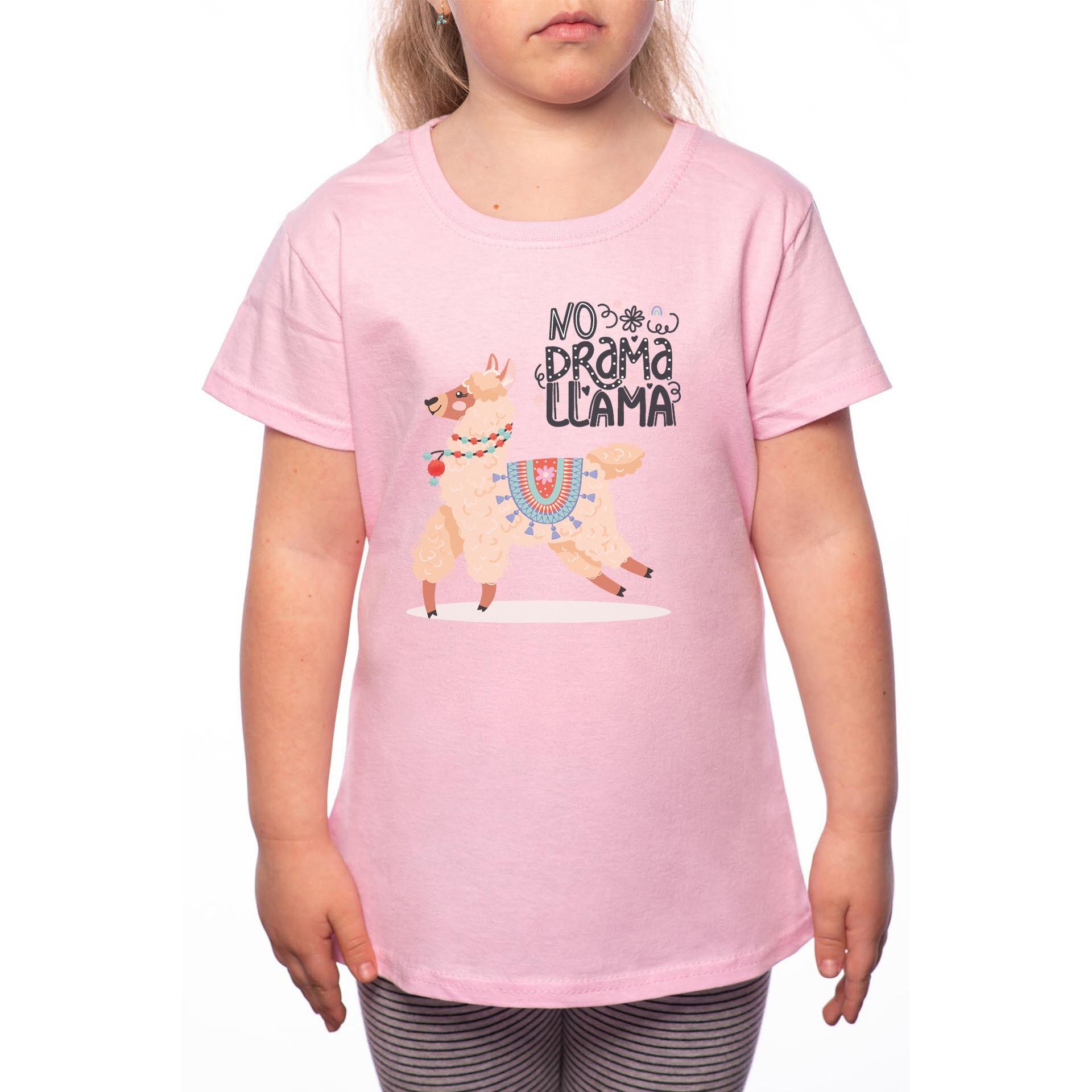 Tricou Fetita, No Drama Llama, 100% Bumbac, Roz, P69