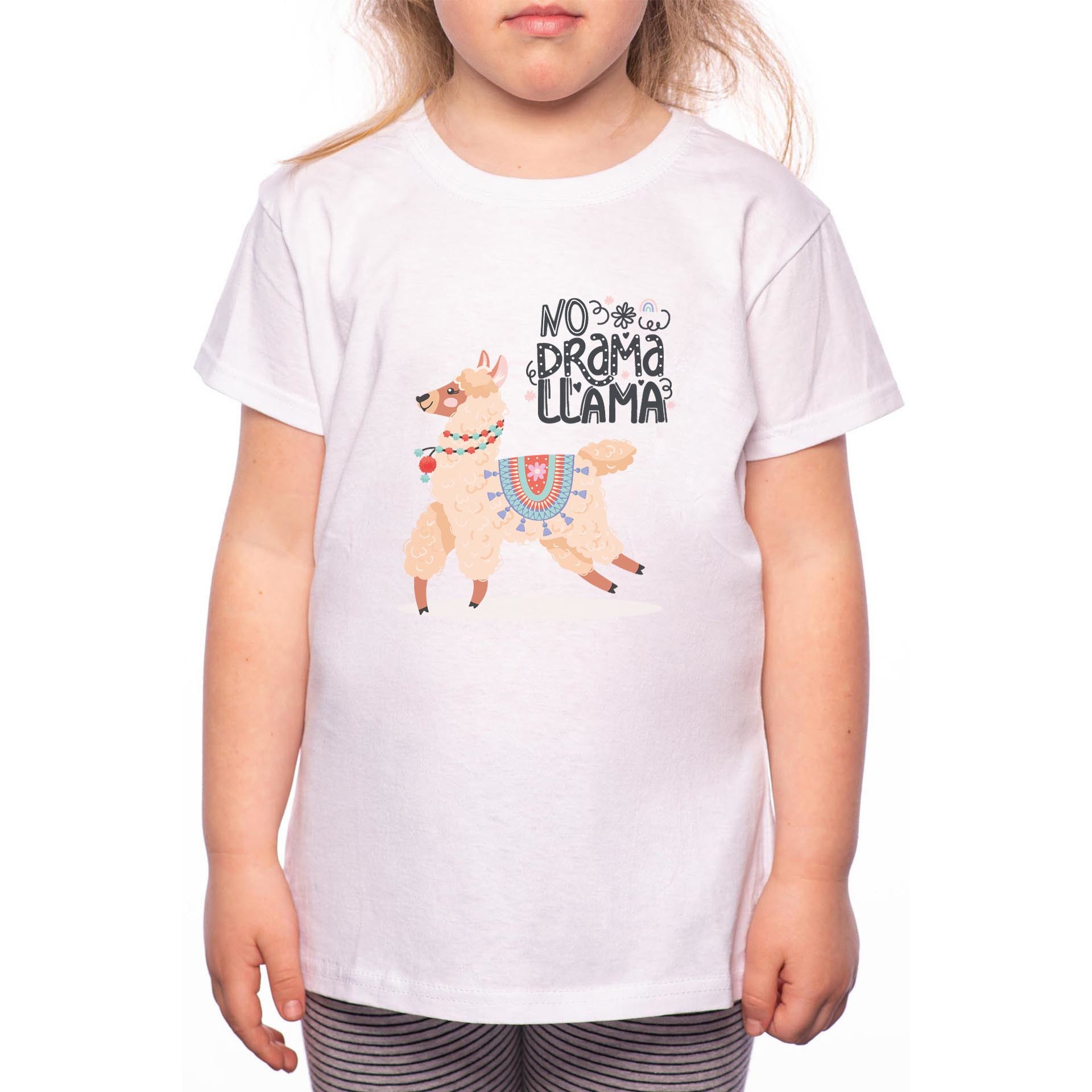 Tricou Fetita, No Drama Llama, 100% Bumbac, Alb, W69