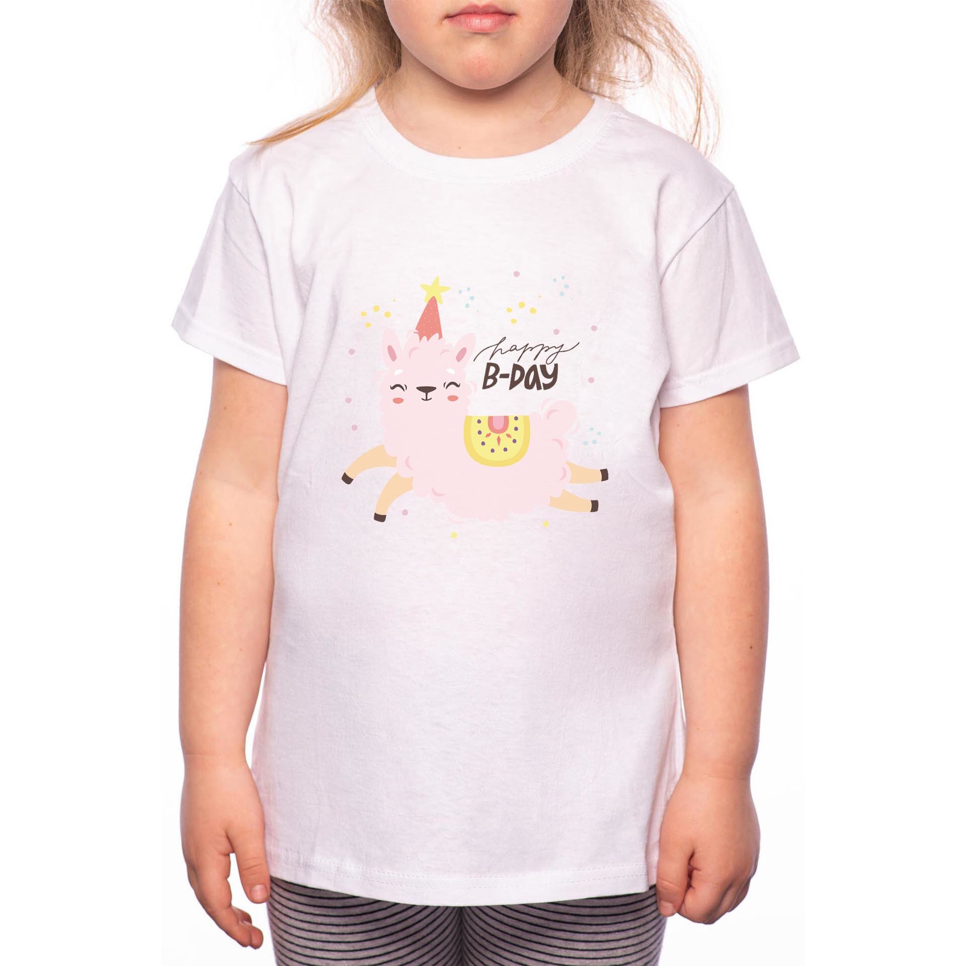 Tricou Fetita, Happy B-day, 100% Bumbac, Alb, W72
