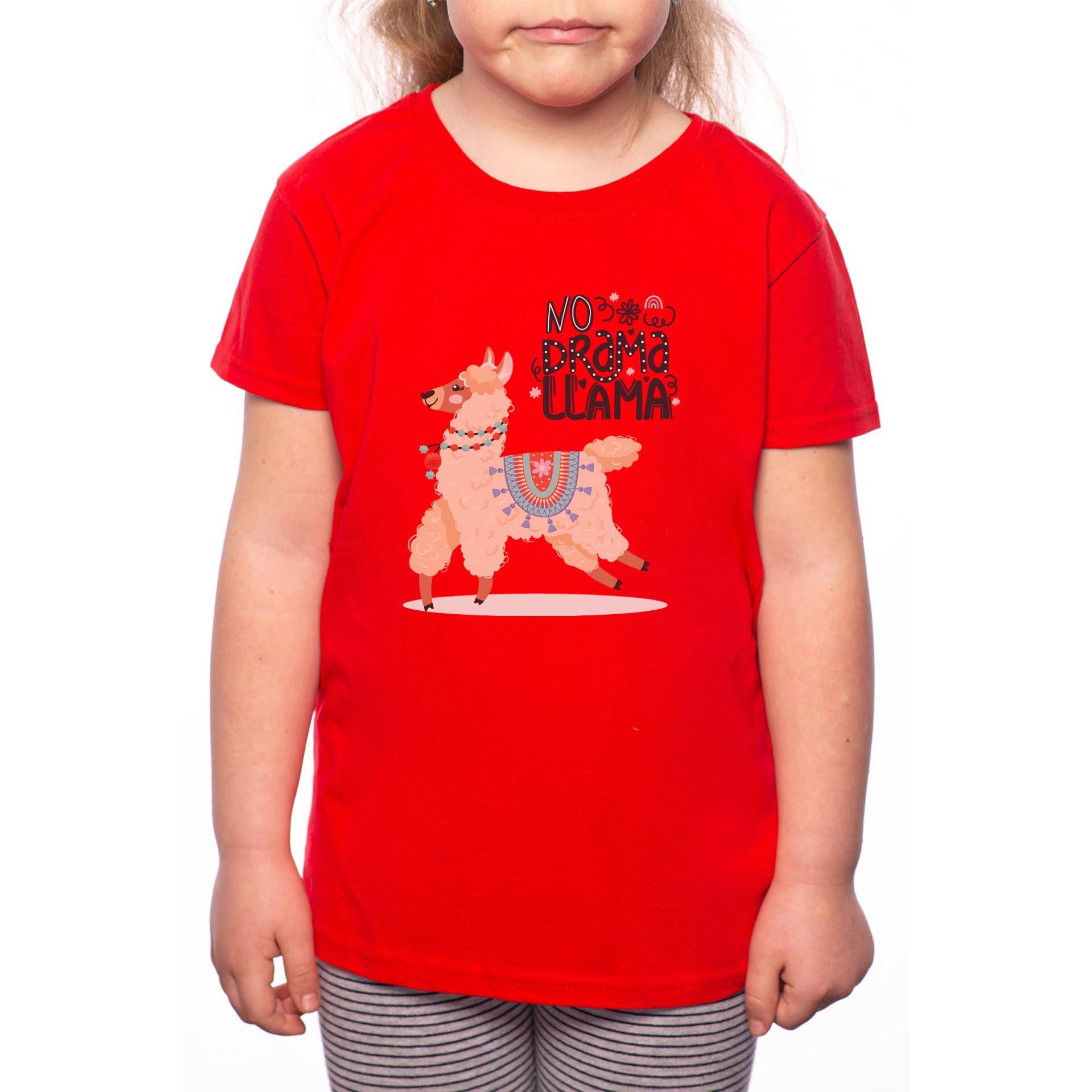 Tricou Fetita, No Drama Llama, 100% Bumbac, Rosu, R69