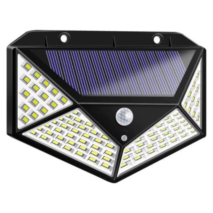 Lampa Solara 100 LED, Faintec, Senzor De Lumina Si De Miscare, Buton De ON/OFF Si De Setare A Intensitatii Luminii