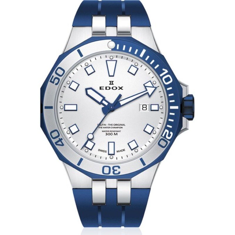 Ceas analogic, Edox, 53015357BUCAAIBU, Quartz, 20 ATM, Argintiu/Albastru