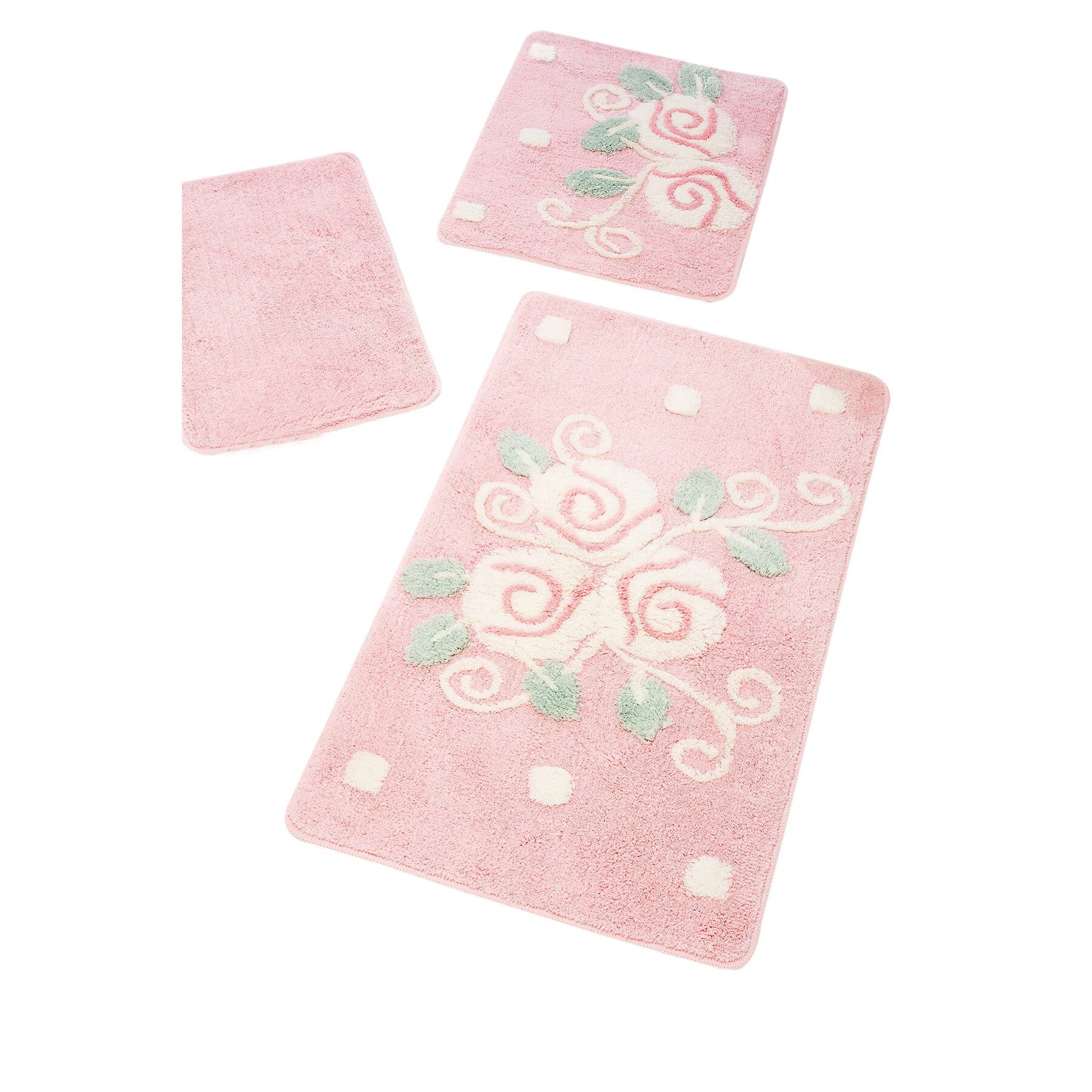 Set 3 covorase baie acril, 60x100cm, 50x60 cm, 40x60 cm, Chilai Home, Jardin Roz