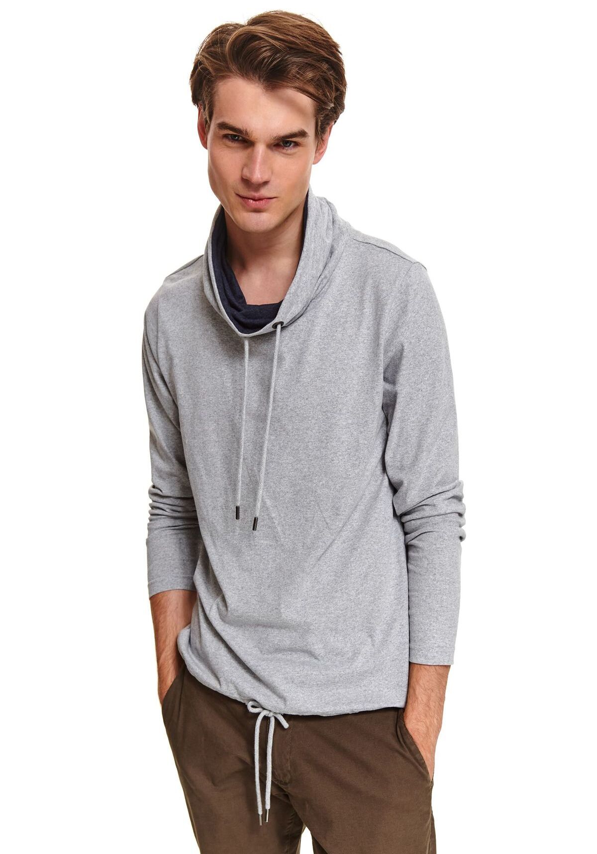 Tricou cu maneci lungi pentru barbati, TOP SECRET, SPL0438, Gri deschis