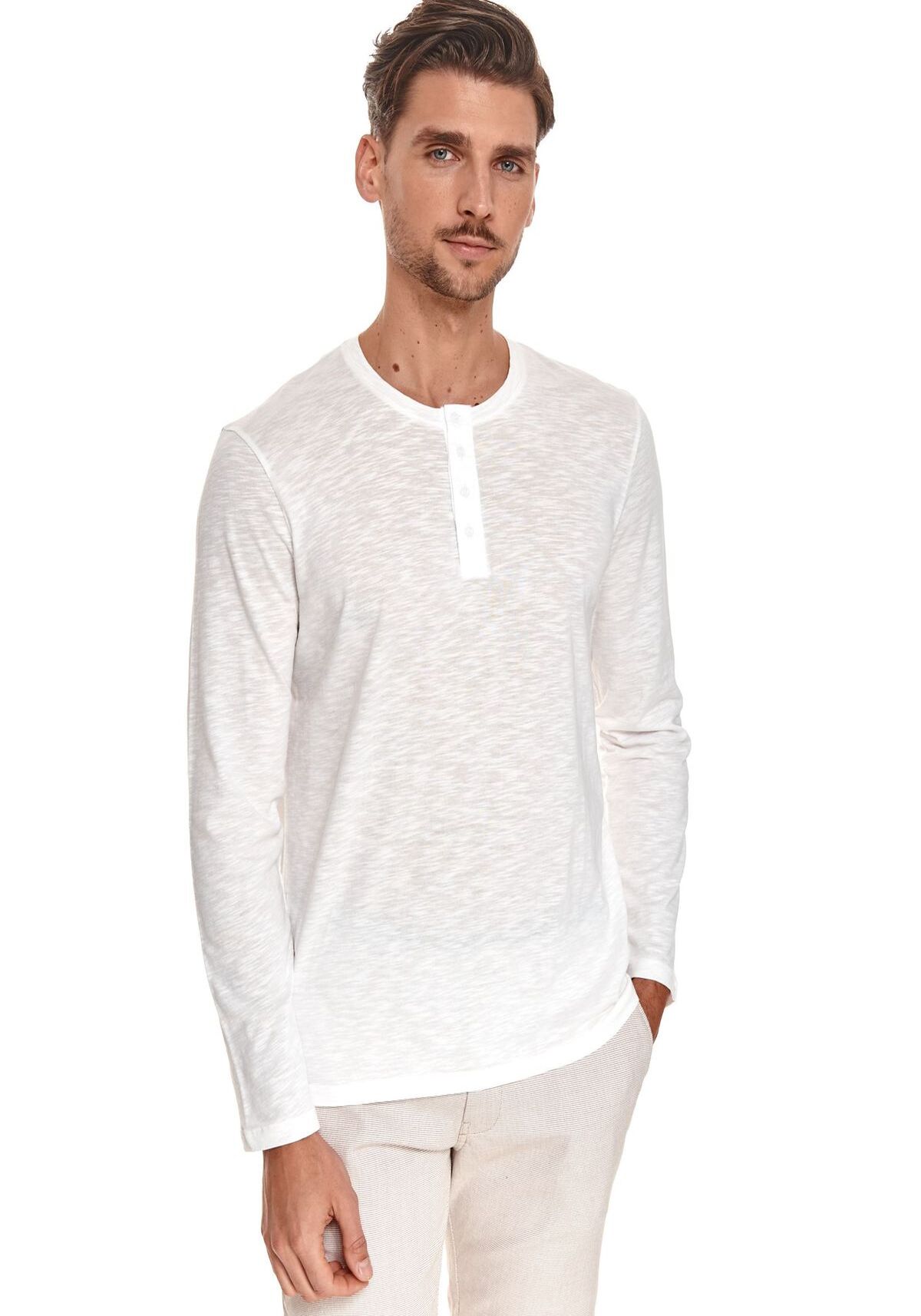 Tricou cu maneci lungi pentru barbati, TOP SECRET, SPL0447, Alb