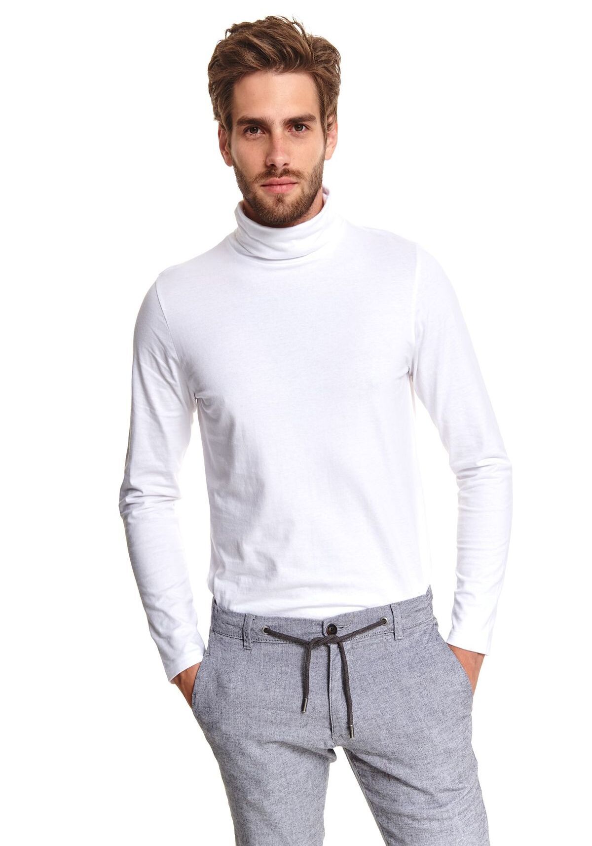 Tricou cu maneci lungi pentru barbati, TOP SECRET, SPL0442, Alb