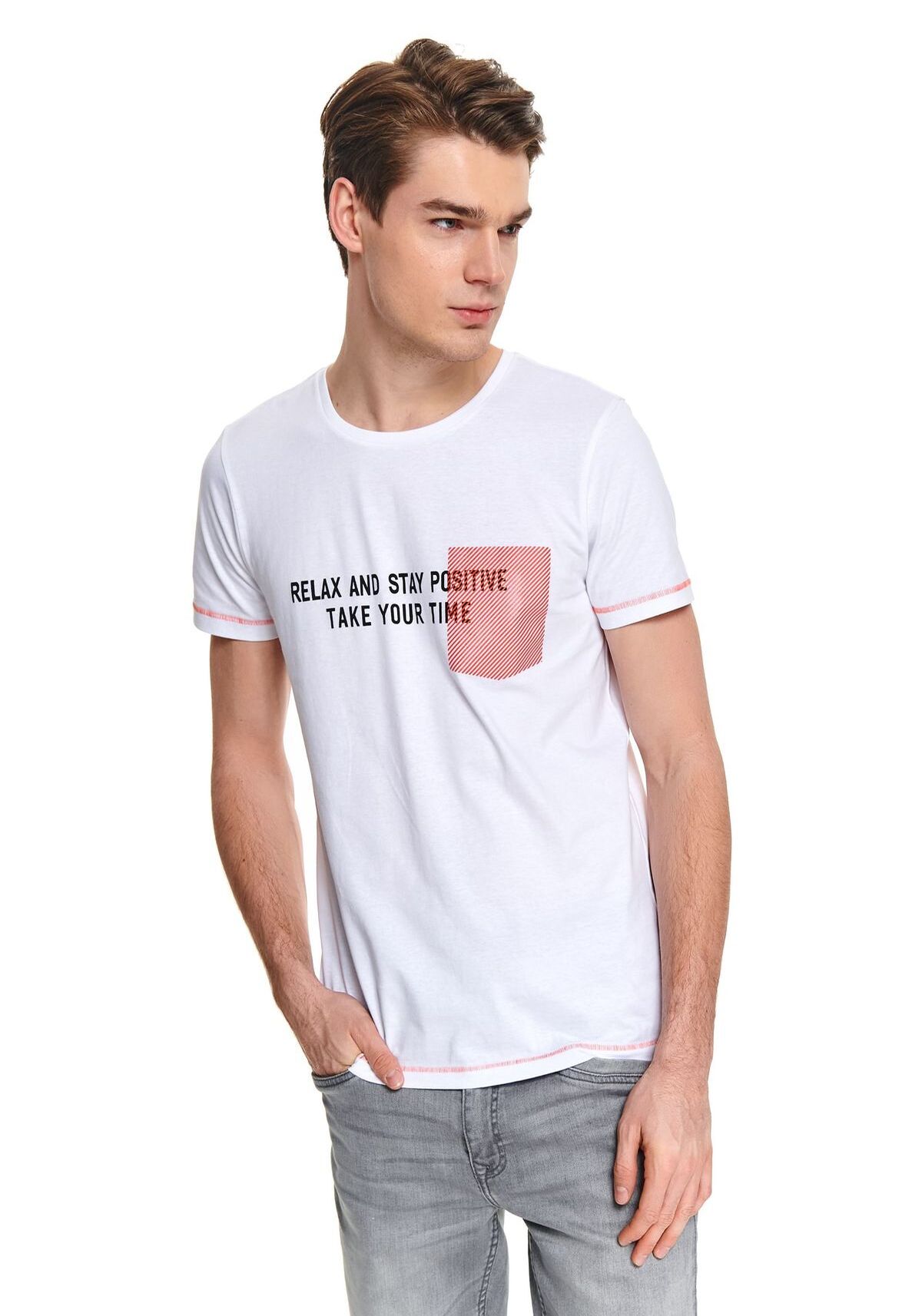 Tricou cu maneci scurte pentru barbati, TOP SECRET, SPO4510, Alb