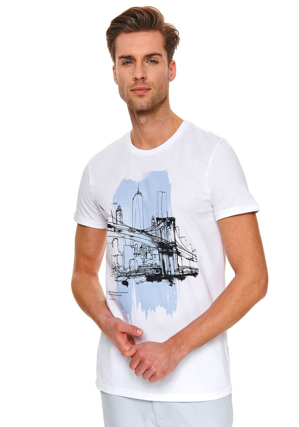 Tricou cu maneci scurte pentru barbati, TOP SECRET, SPO4560, Alb