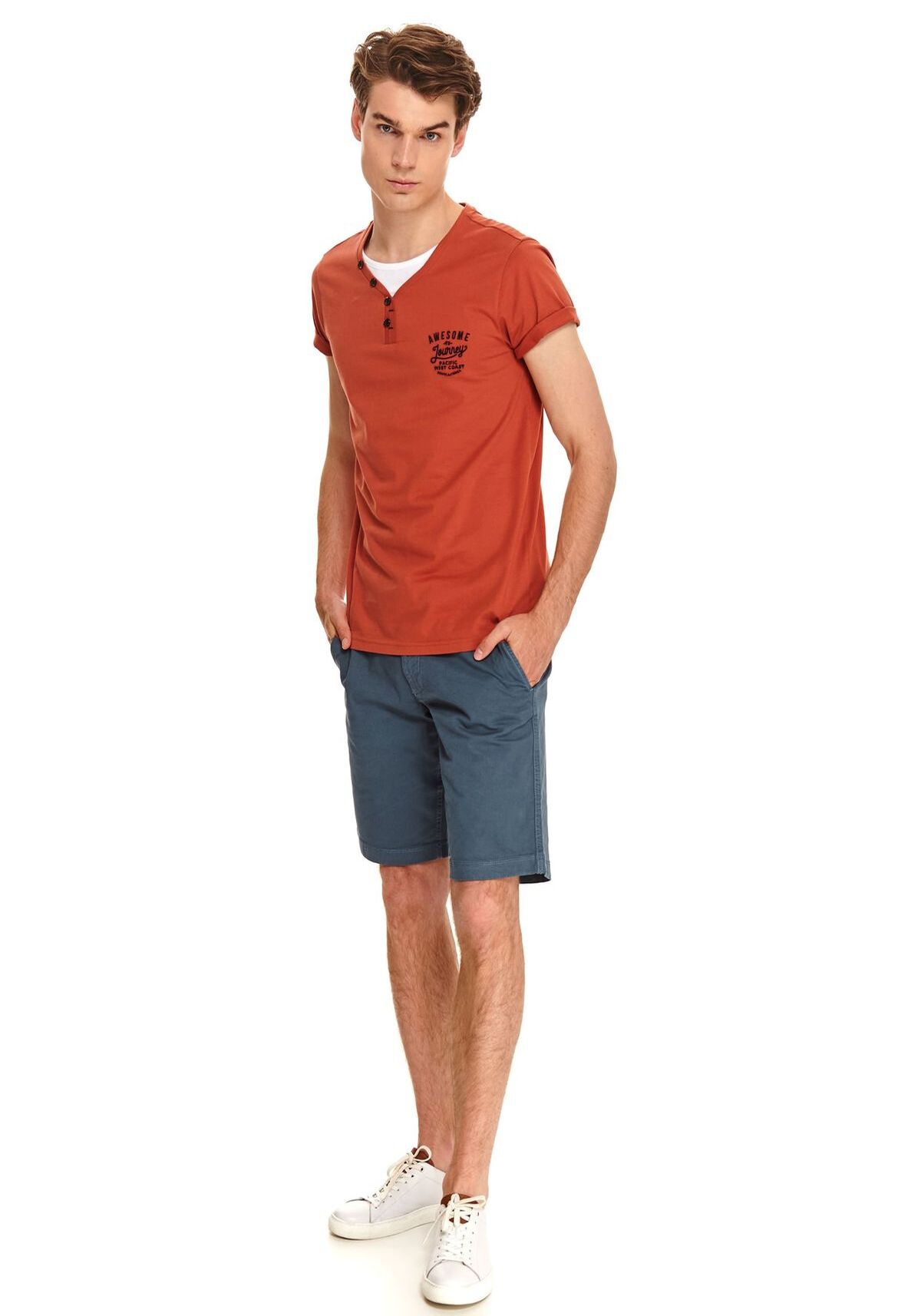 Tricou cu maneci scurte pentru barbati, TOP SECRET, SPO4656, Rosu