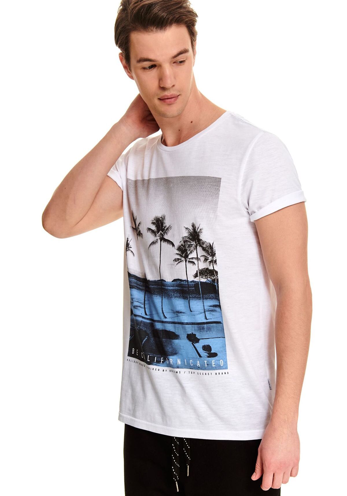 Tricou cu maneci scurte pentru barbati, TOP SECRET, SPO4667, Alb