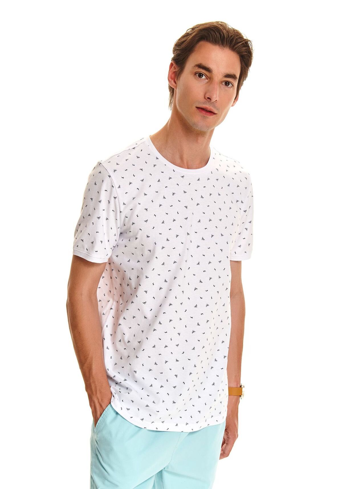 Tricou cu maneci scurte pentru barbati, TOP SECRET, SPO4677, Alb