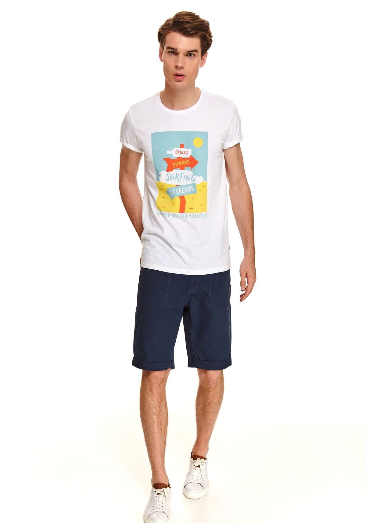 Tricou cu maneci scurte pentru barbati, TOP SECRET, SPO4812, Alb