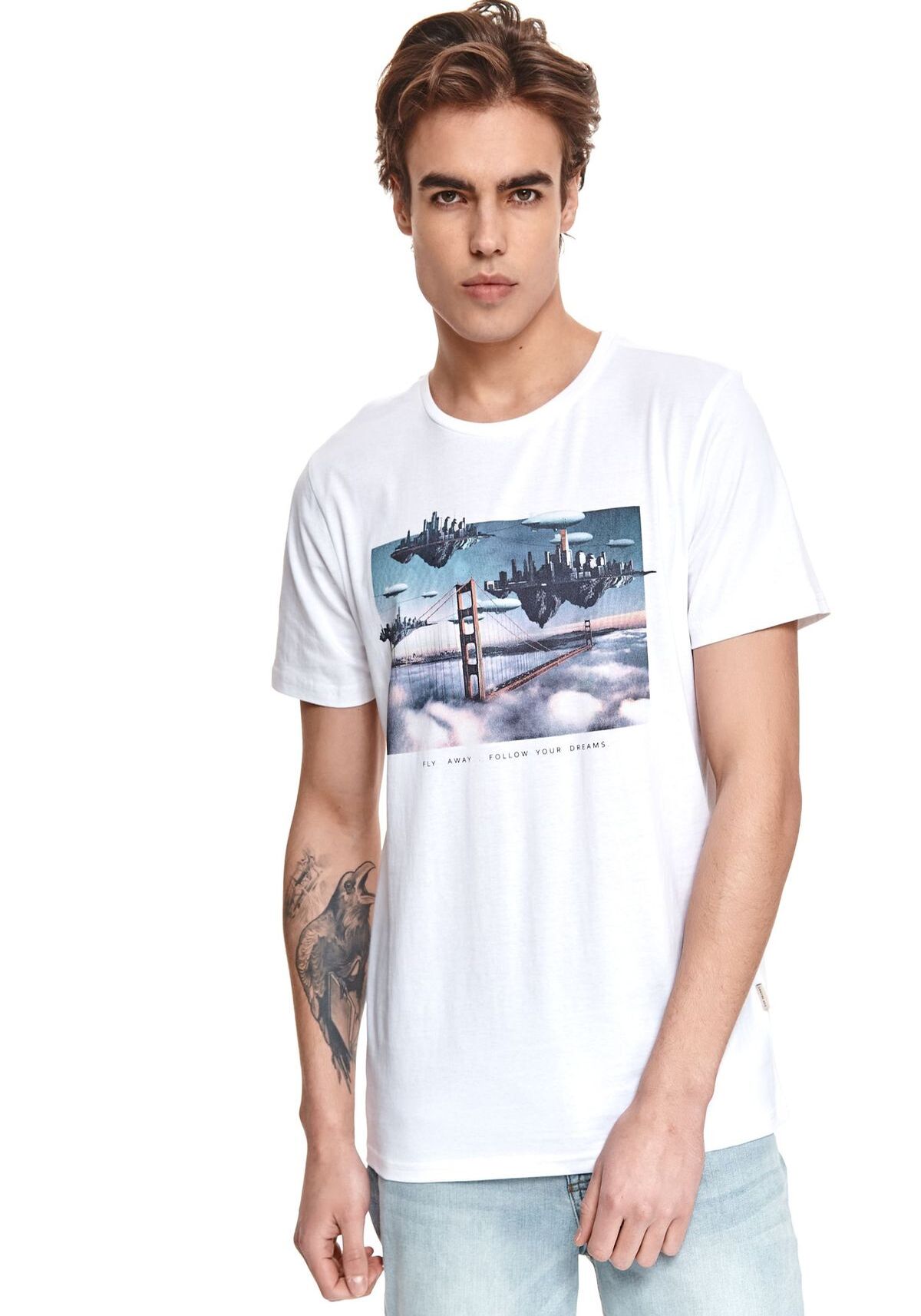 Tricou cu maneci scurte pentru barbati, TOP SECRET, SPO5044, Alb