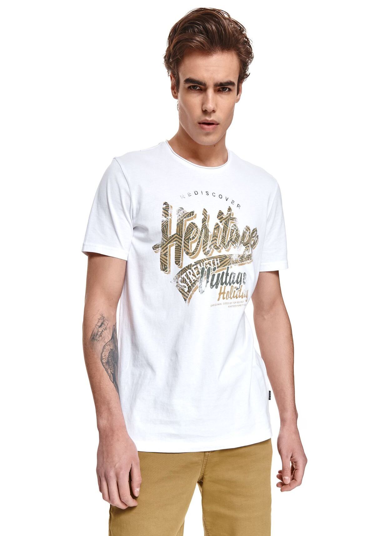 Tricou cu maneci scurte pentru barbati, TOP SECRET, SPO5080, Alb