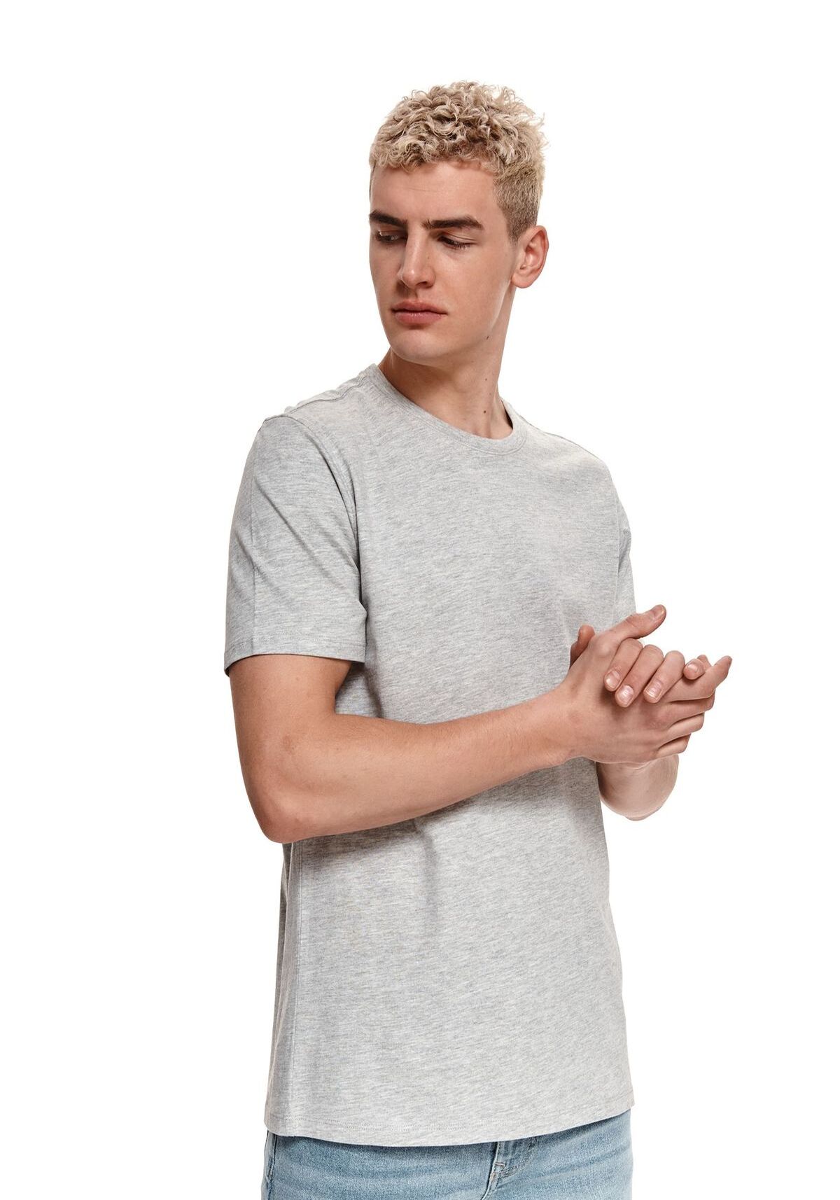 Tricou cu maneci scurte pentru barbati, TOP SECRET, SPO5108, Gri deschis