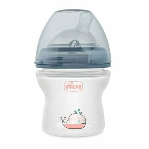 Biberon din polipropilena cu tetina din silicon 150 ml Chicco Black & White 137800A, Transparent 0 luni+