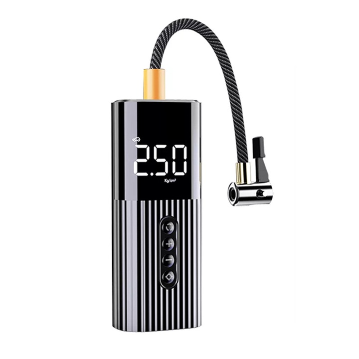 Mini compresor auto digital cu fir, 60W, 12V LED, Negru