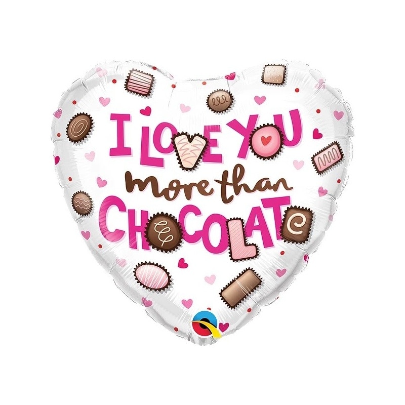 Balon Folie 45 cm inima - I Love You More Than Chocolate, Qualatex 16678