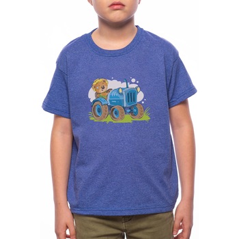 Tricou Baiat, Tractor, 100% Bumbac, Albastru, A88 Tricou Baiat, Tractor, 100% Bumbac, Albastru, A88
