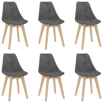 Set de 6 scaune de bucatarie, vidaXL, Catifea/Lemn de fag, 49 x 57 x 82 cm, Gri Set de 6 scaune de bucatarie, vidaXL, Catifea/Lemn de fag, 49 x 57 x 82 cm, Gri