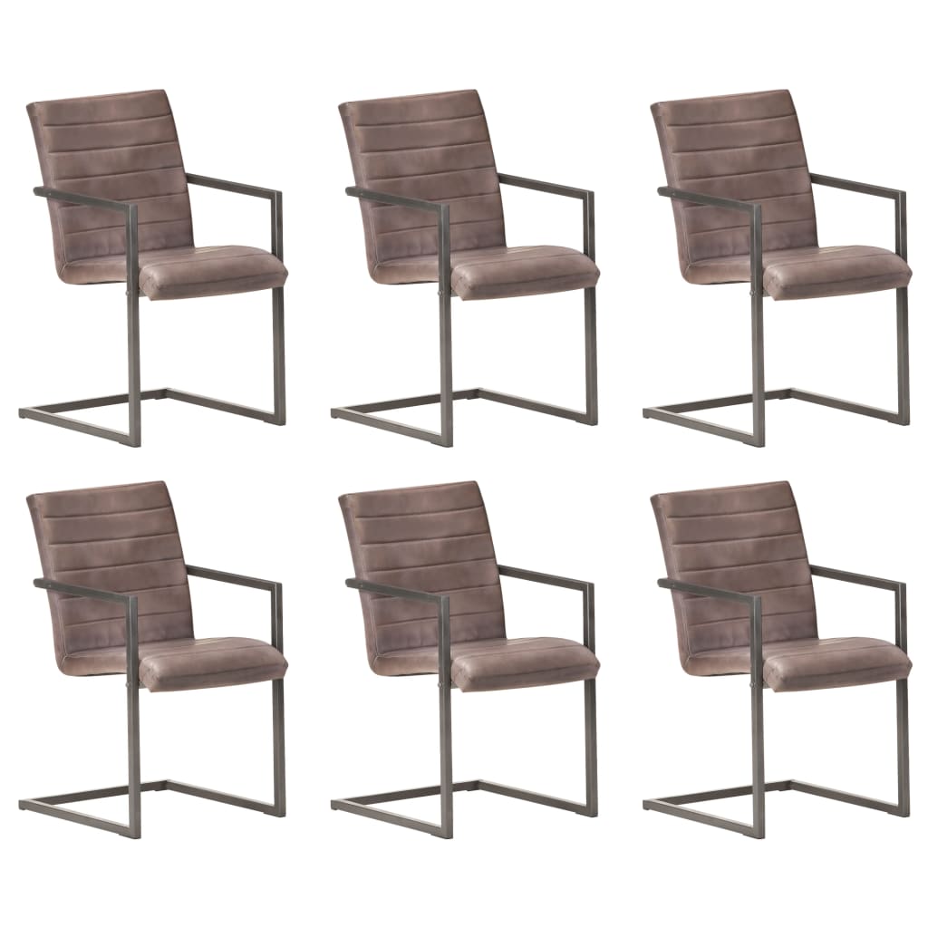 Set de 6 scaune de bucatarie vidaXL, Piele naturala/Metal, 51 x 56 x 91 cm, Maro