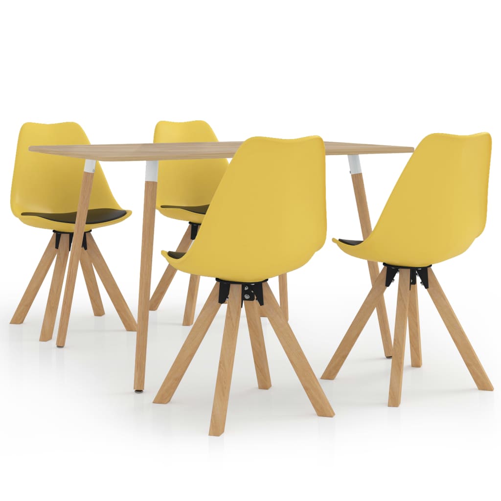 Set mobilier de bucatarie 5 piese, masa cu scaune, vidaXL, Piele artificiala/Lemn de fag, 120 x 60 x 75 cm, Galben/Negru