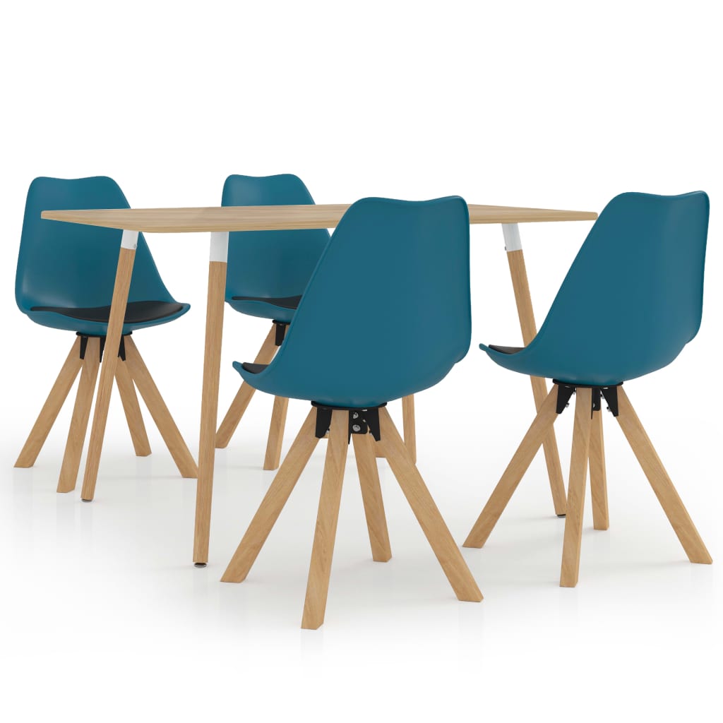 Set mobilier de bucatarie 5 piese, masa cu scaune, vidaXL, Piele artificiala/Lemn de fag, 120 x 60 x 75 cm, Turcoaz/Negru