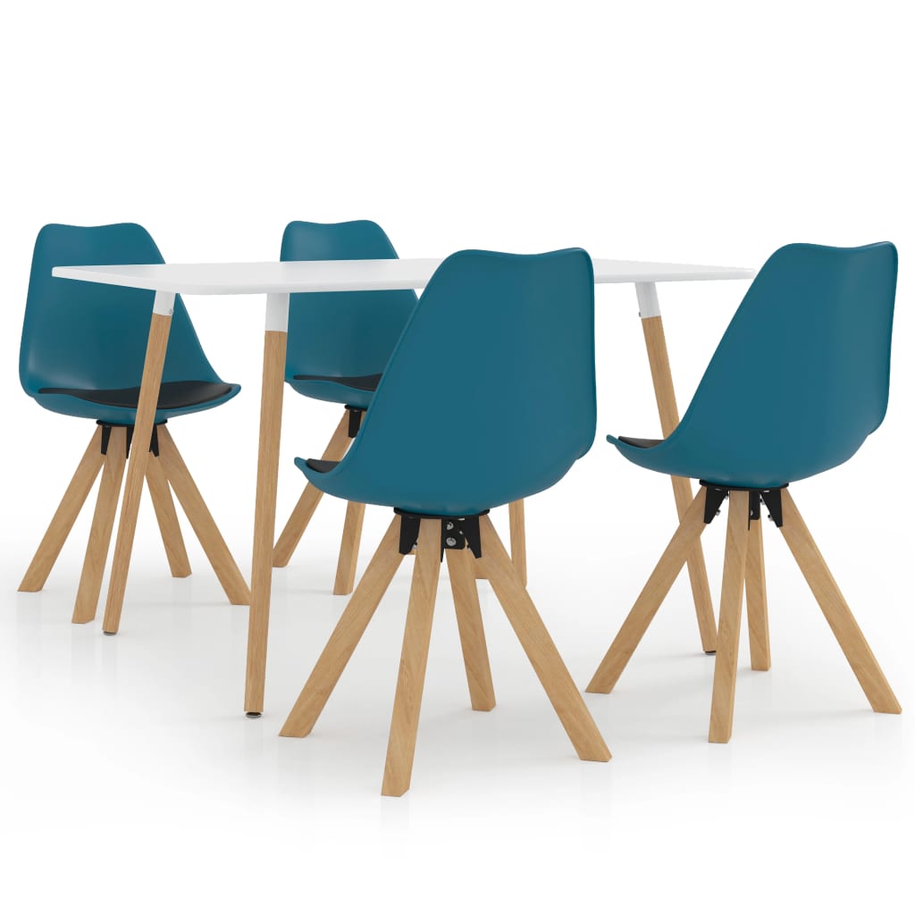 Set mobilier de bucatarie 5 piese, masa cu scaune, vidaXL, Piele artificiala/Lemn de fag, 120 x 60 x 75 cm, Turcoaz/Negru, masa alb