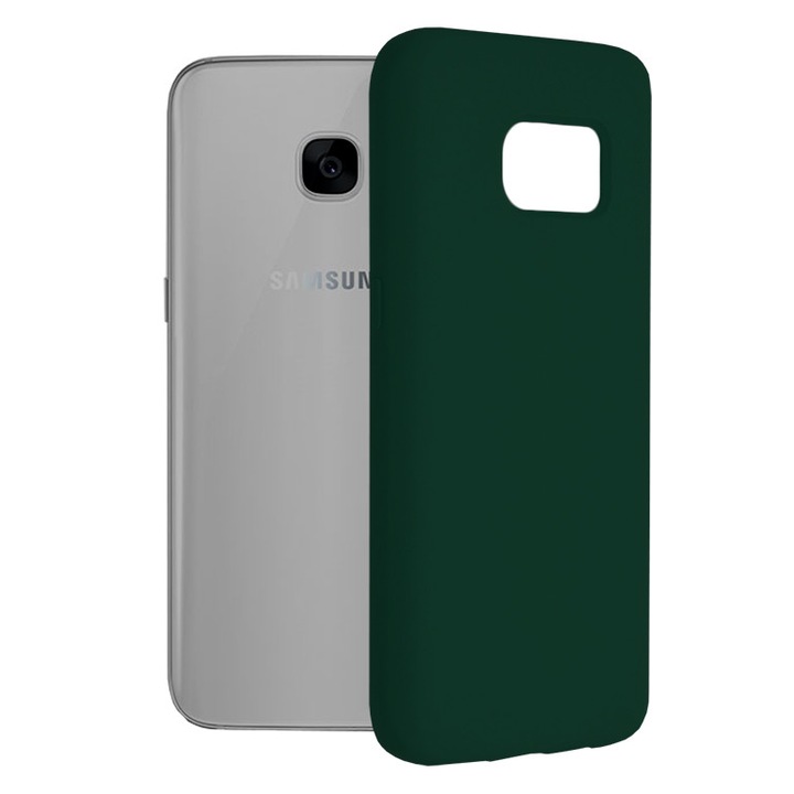 Защитен калъф с двойна структура AZIAO за Samsung Galaxy S7, вътрешен фин микрофибър против надраскване и външен силикон против залепване, абсорбция на удари, оксфордско зелено