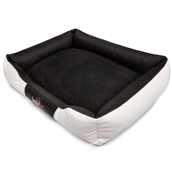 Culcus pentru animale de companie, HobbyDog Imperial Exclusive, Alb piele ecologica, Negru blana, Marimea 4 - 114x84x25 cm Culcus pentru animale de companie, HobbyDog Imperial Exclusive, Alb piele ecologica, Negru blana, Marimea 4 - 114x84x25 cm