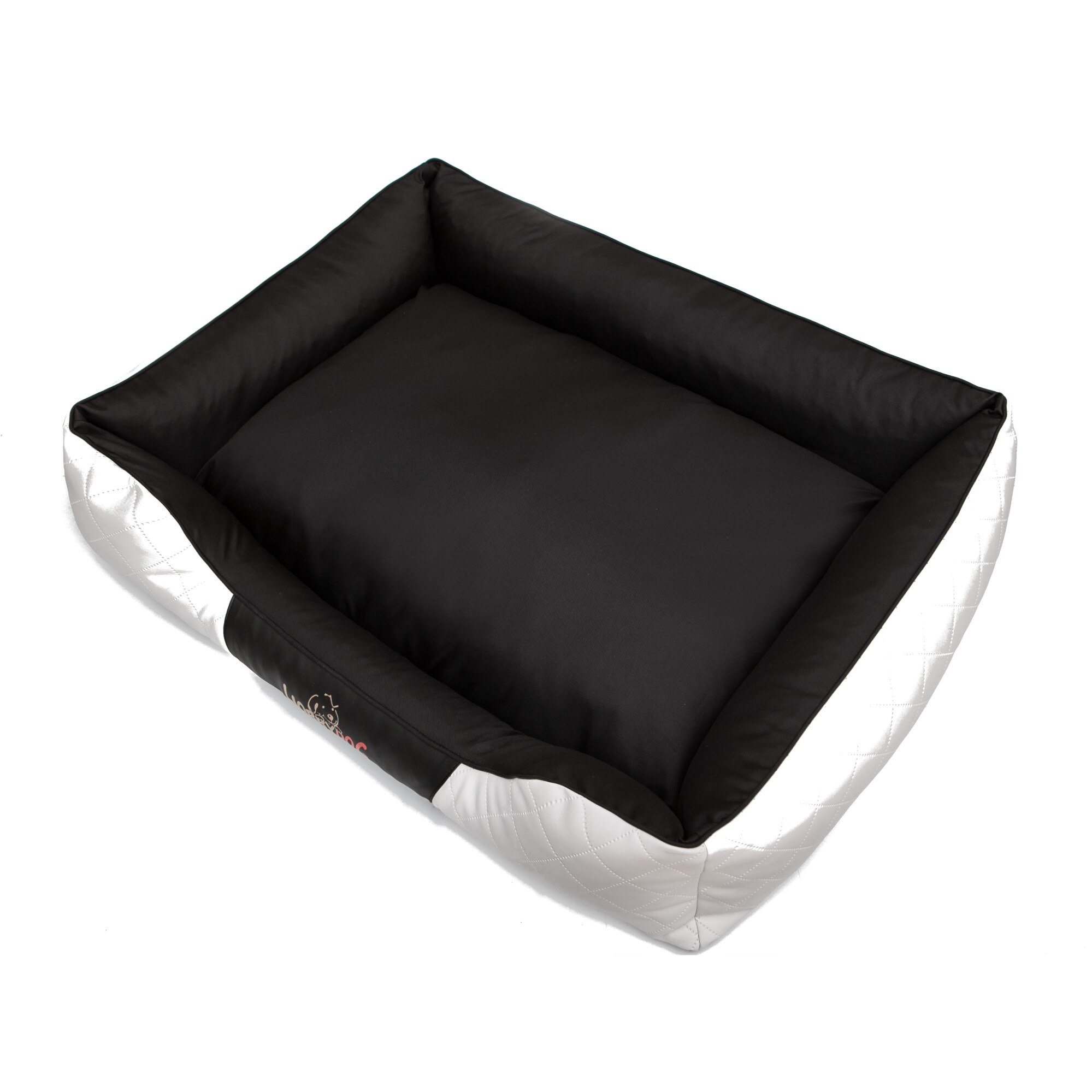Culcus pentru animale de companie, HobbyDog Imperial Perfect, Alb piele ecologica, Negru centru, Marimea 4 - 114x84x25 cm