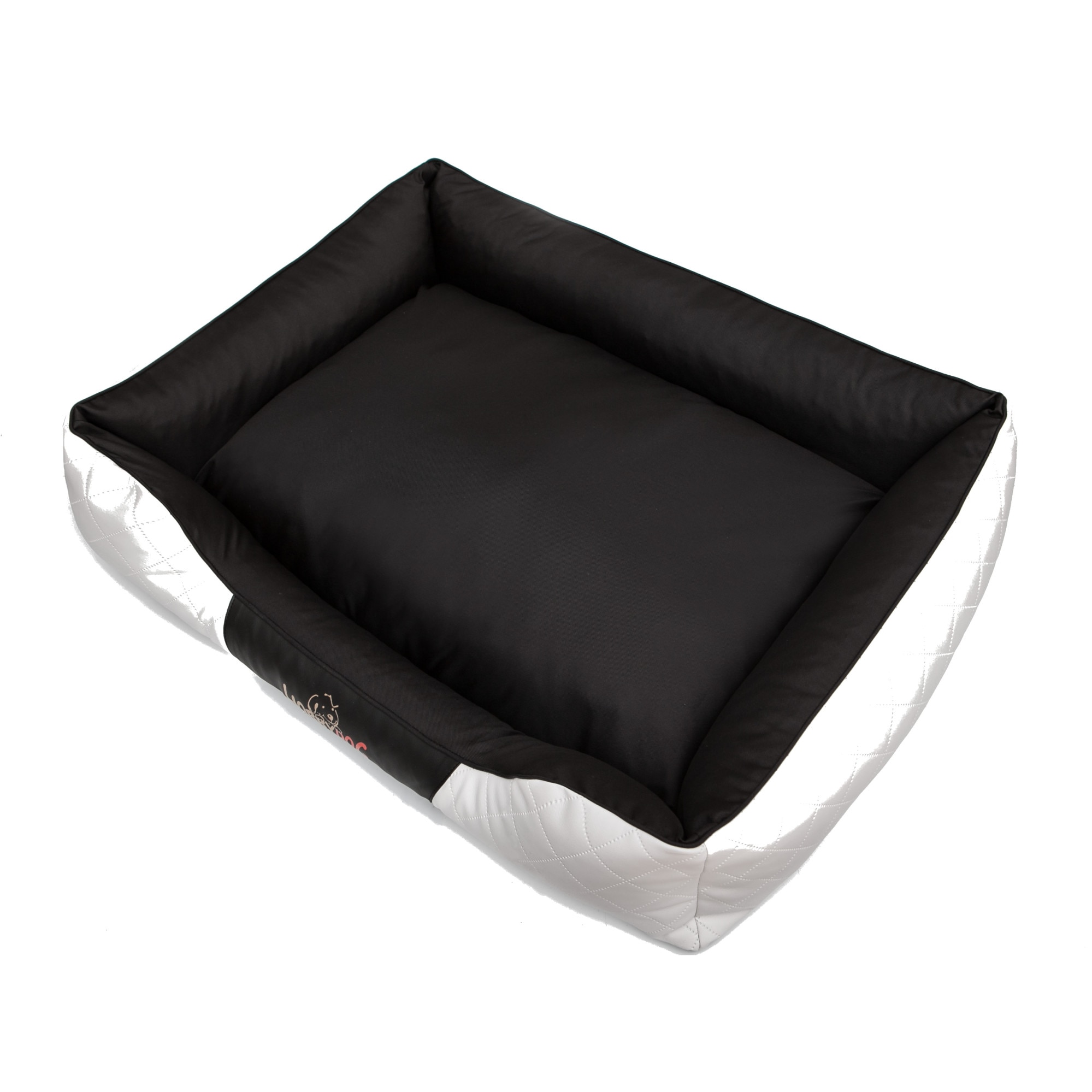 Culcus pentru animale de companie, HobbyDog Imperial Perfect, Alb piele ecologica, Negru centru, Marimea 5 - 125x98x25 cm