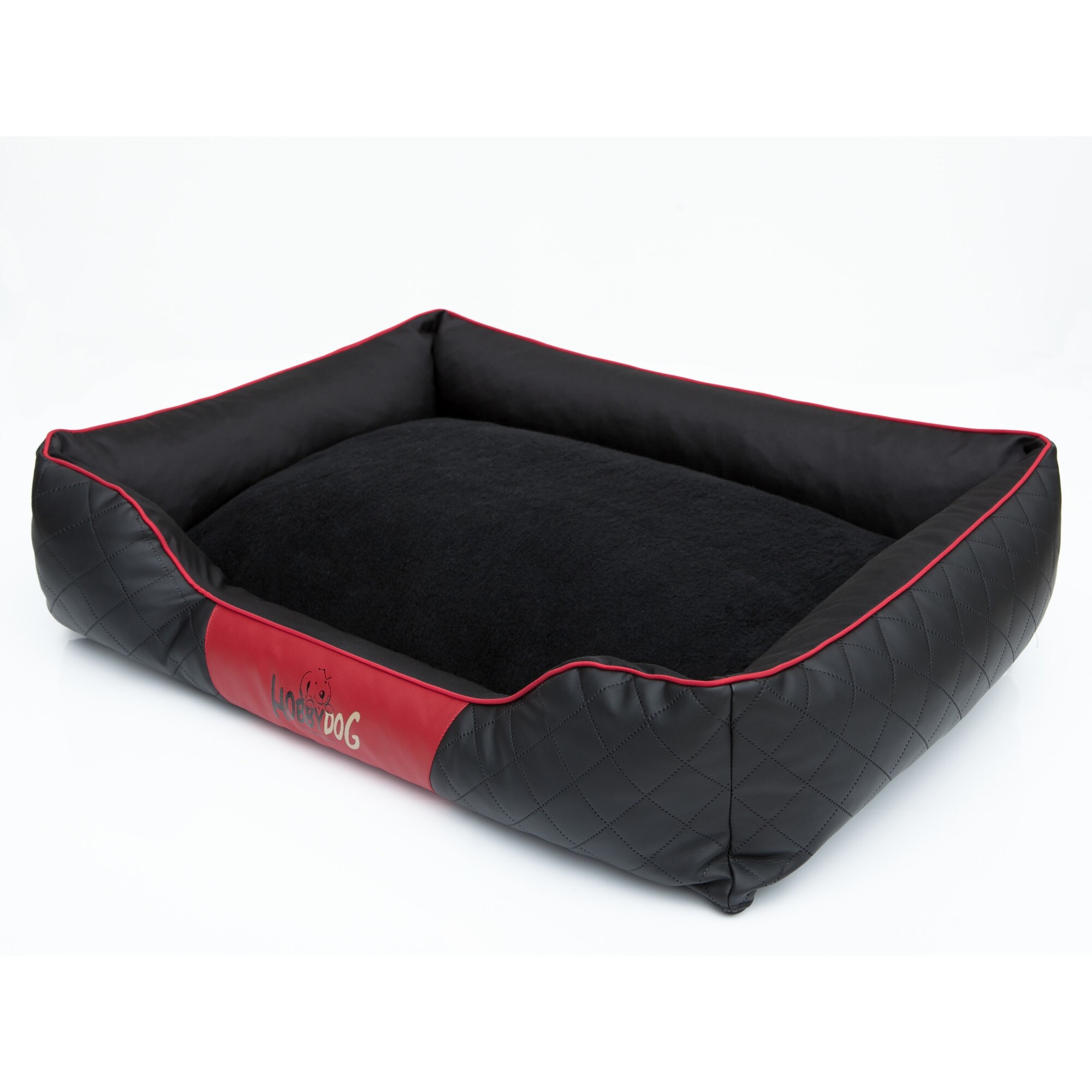 Culcus pentru animale de companie, HobbyDog Imperial Exclusive, Negru piele ecologica, Bej blana, Marimea 3 - 95x73x23 cm