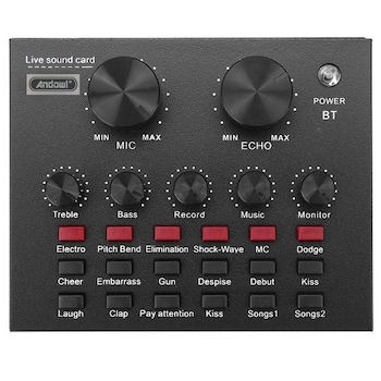 Placa De Sunet Multifunctionala Andowl Q MIC1 Bluetooth Mixer Microfoane 6 Sound Modes +12 Sound Effects Live PC Sau Telefon Mufe Micro USB Live 1- Live 2 Si Accompany Instrument Placa De Sunet Multifunctionala Andowl Q MIC1 Bluetooth Mixer Microfoane 6 Sound Modes +12 Sound Effects Live PC Sau Telefon Mufe Micro USB Live 1- Live 2 Si Accompany Instrument