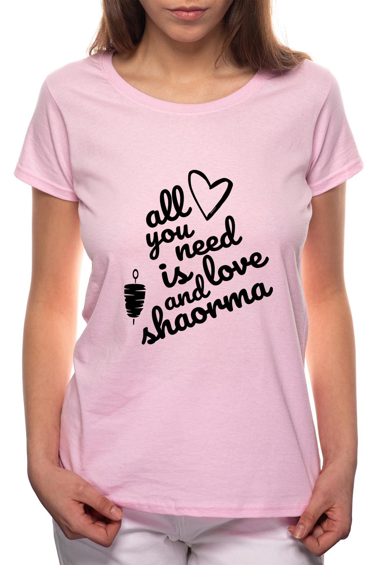 Tricou dama, Love Shaorma, 100% Bumbac, P71, Roz
