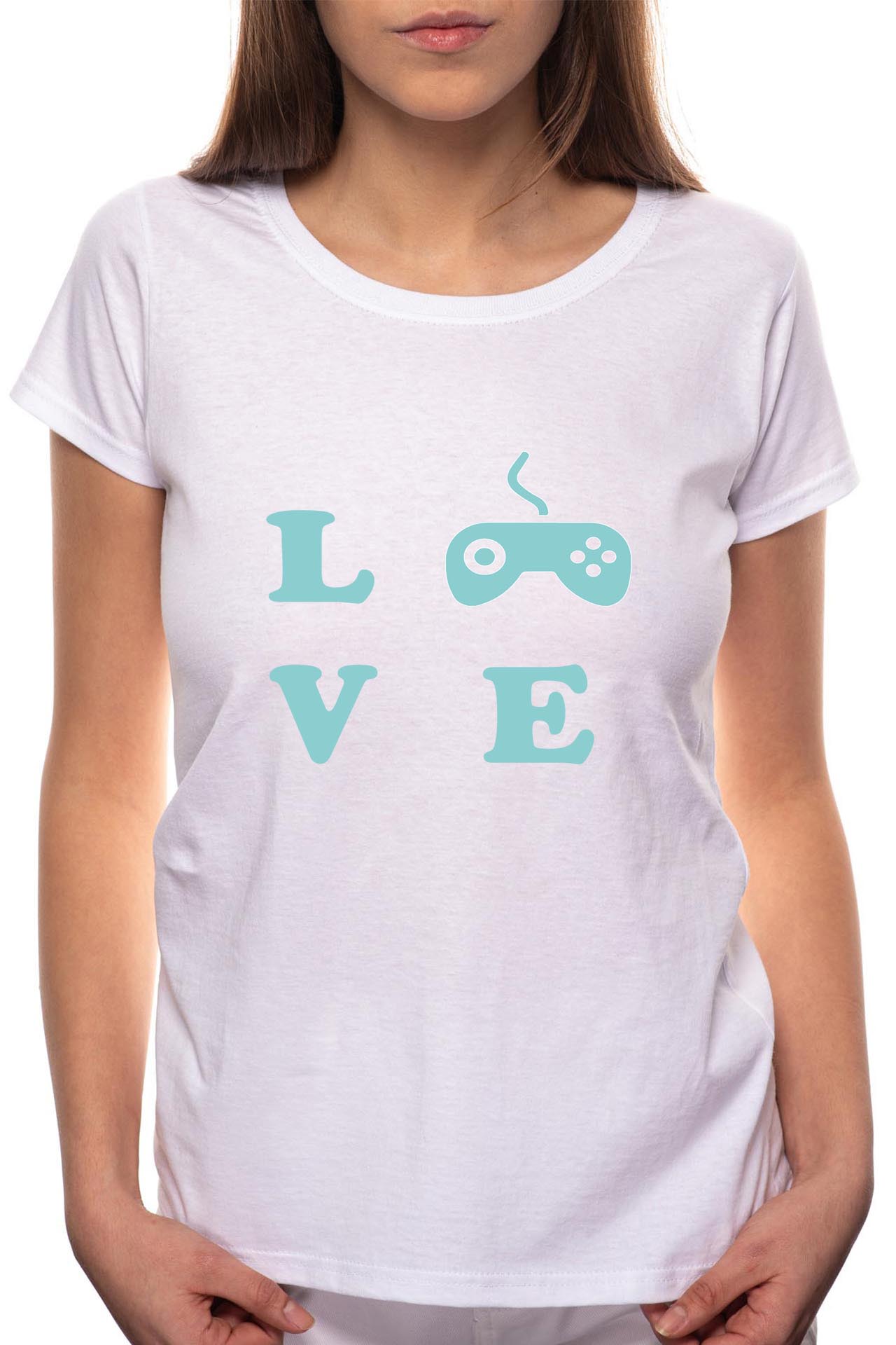 Tricou dama, Love Game, 100% Bumbac, W49, Alb